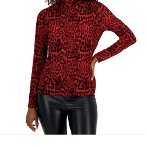 Red Leopard Print Turtleneck Top